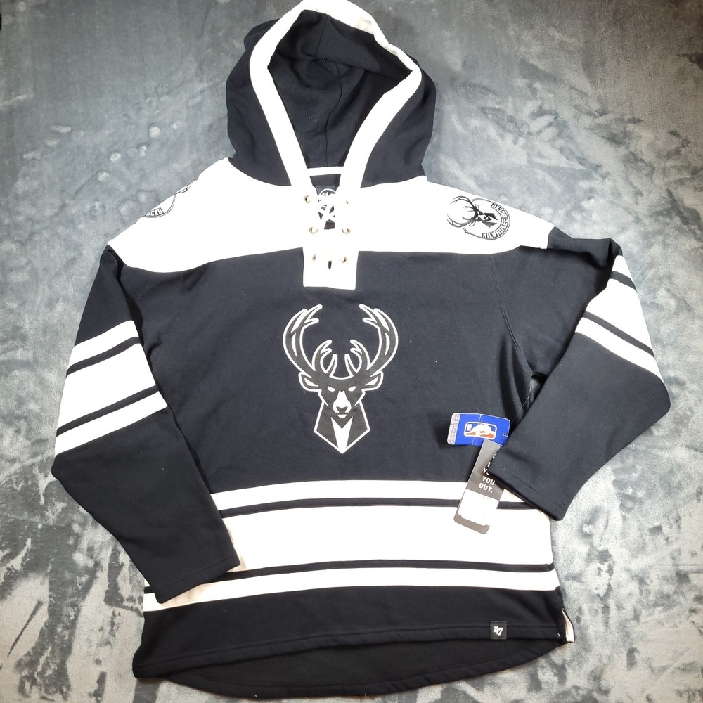 Milwaukee‎ Bucks 47 Brand  Superior Lacer Hoodie Hockey Style  New Logo-Large
